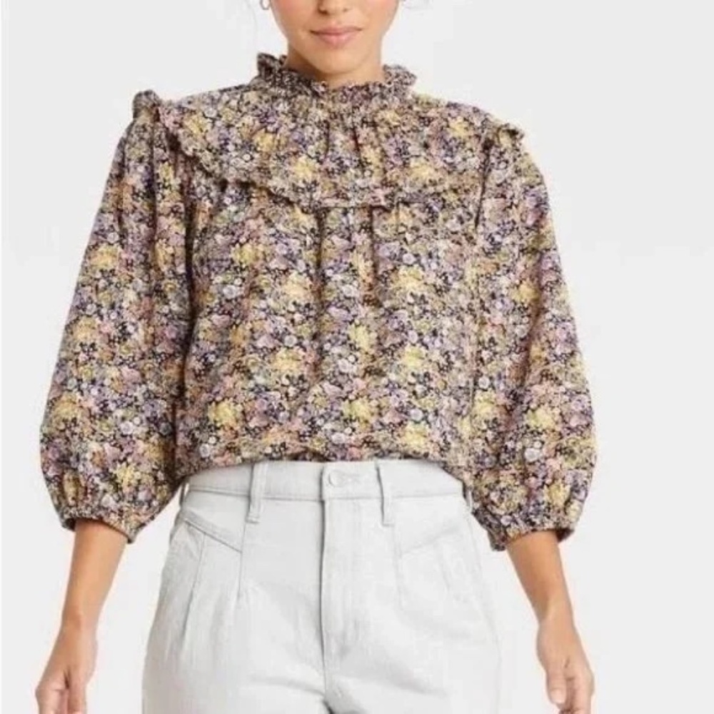 Universal Thread Floral 3/4 Balloon Sleeve Top Large